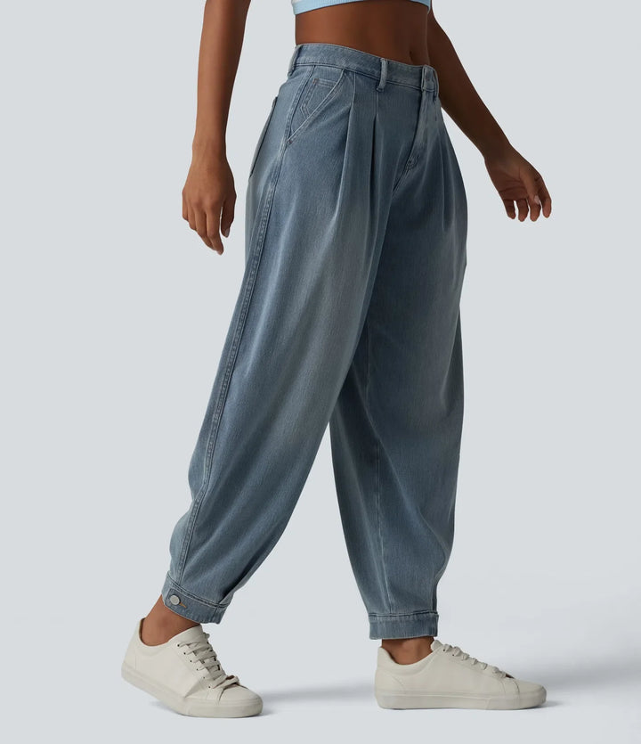 Halara Flex med medelhög midja denim för vardag ballongmodell joggingbyxor med fickor