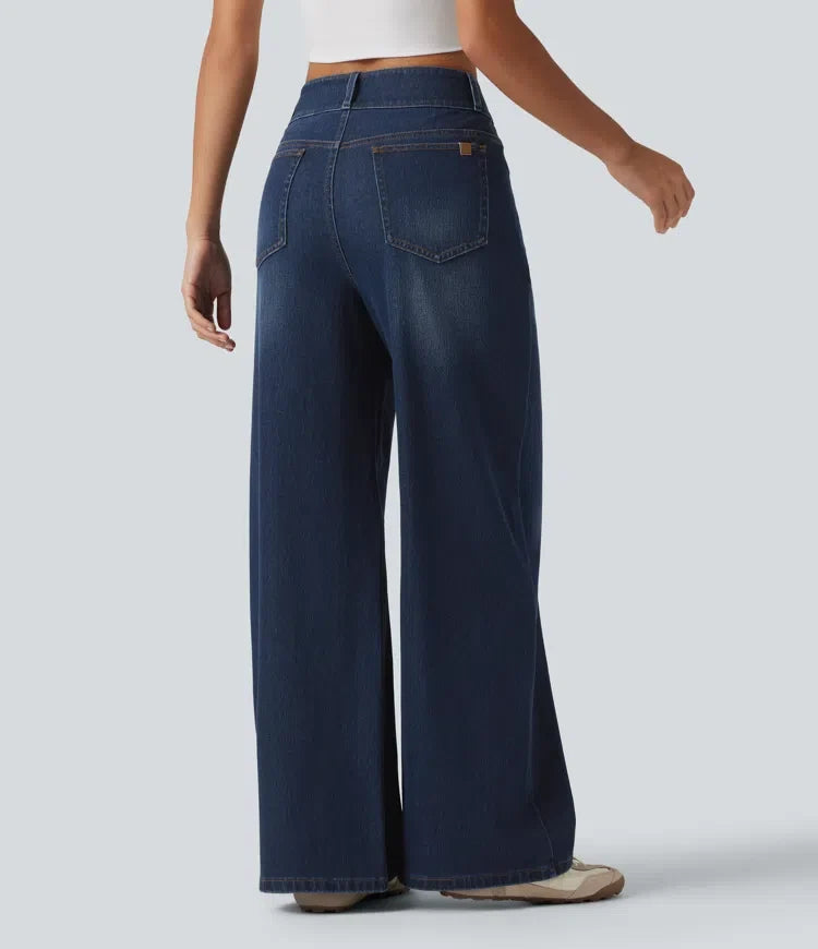 Halara Flex med medelhög midja vida ben vardagsjeans med fickor