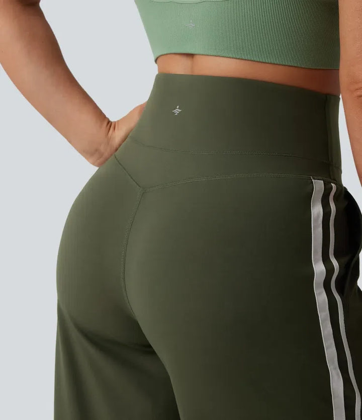 Halara UltraSculpt med hög midja och magkontroll färgblock ränder yoga baggy byxor med fickor