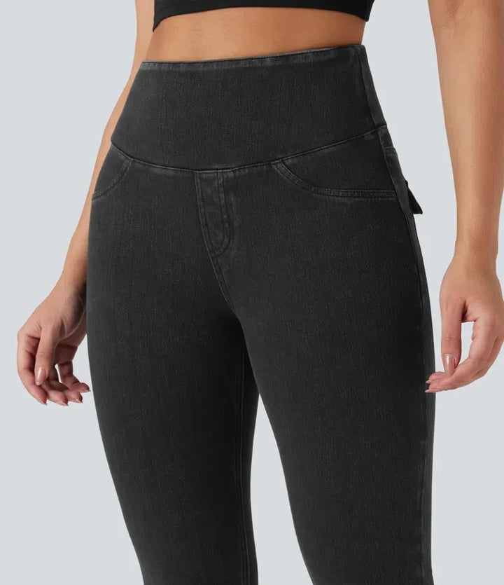 Halara Flex med hög midja och magkontroll denim vardagsleggings med fickor