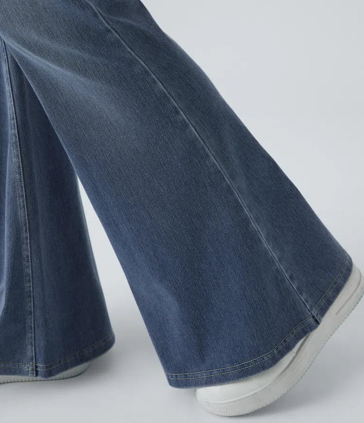 Lyckera Flex högmidjad crossover ficka tvättad vardaglig utsvängd jeans