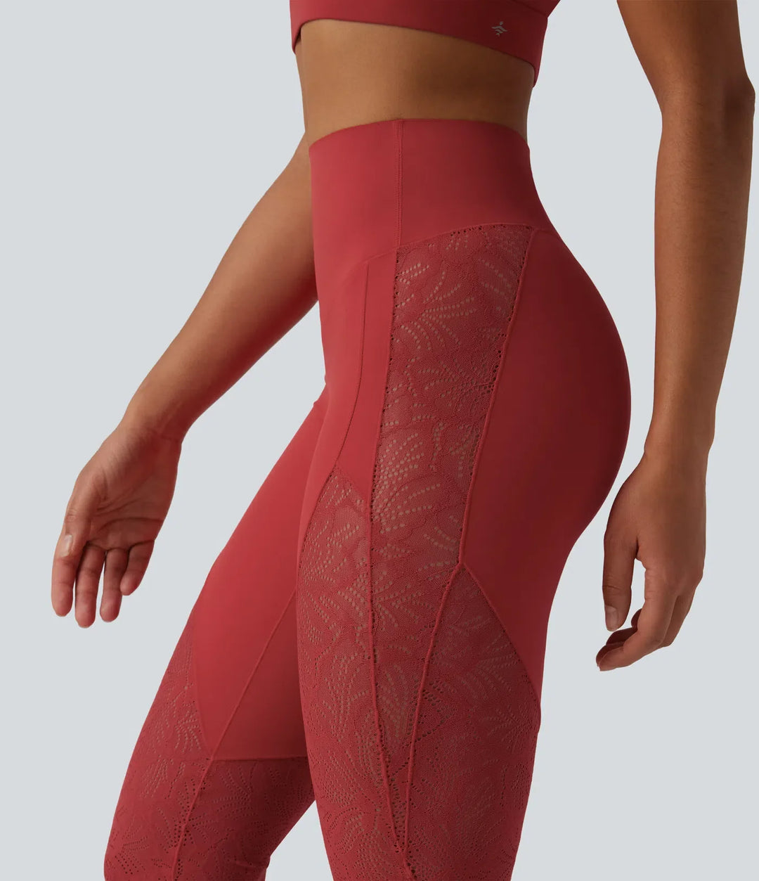 Lyckera UltraSculpt högmidjad magkontroll kontrastspets yoga utsvängd leggings med ficka