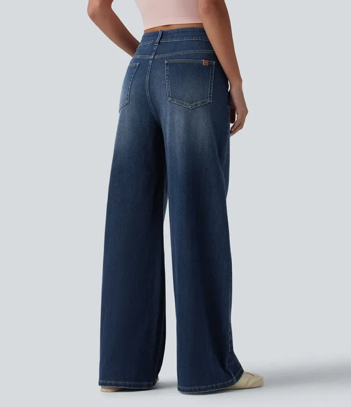 Halara Flex asymmetrisk med medelhög midja vida ben vardagsjeans med fickor