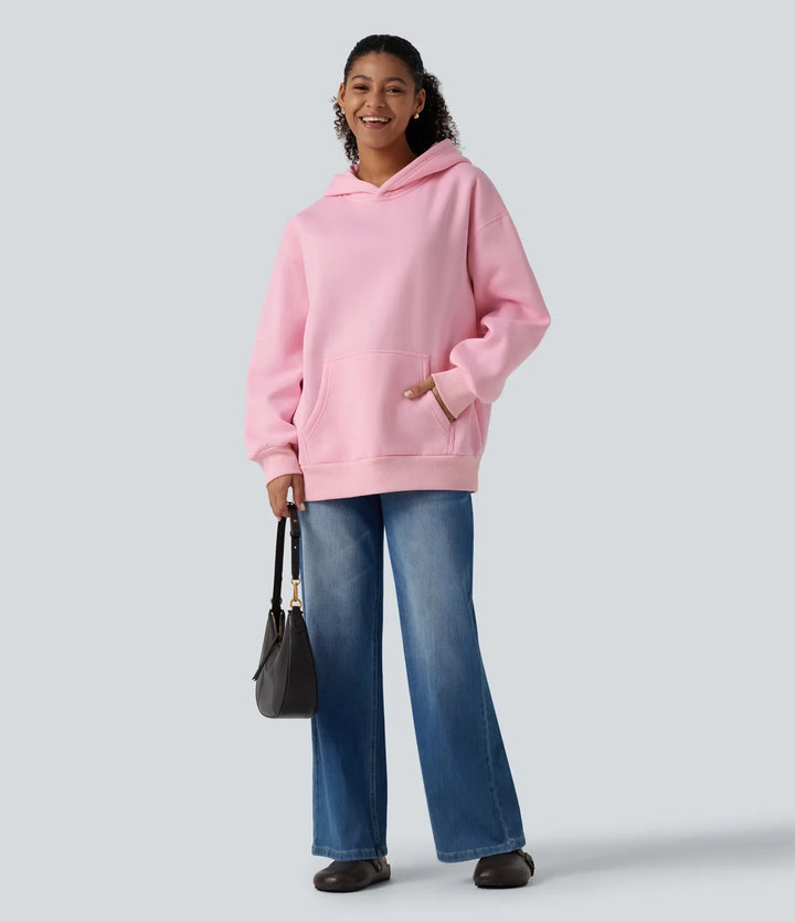 Med huva rund hals långärmad vardaglig sweatshirt med ficka