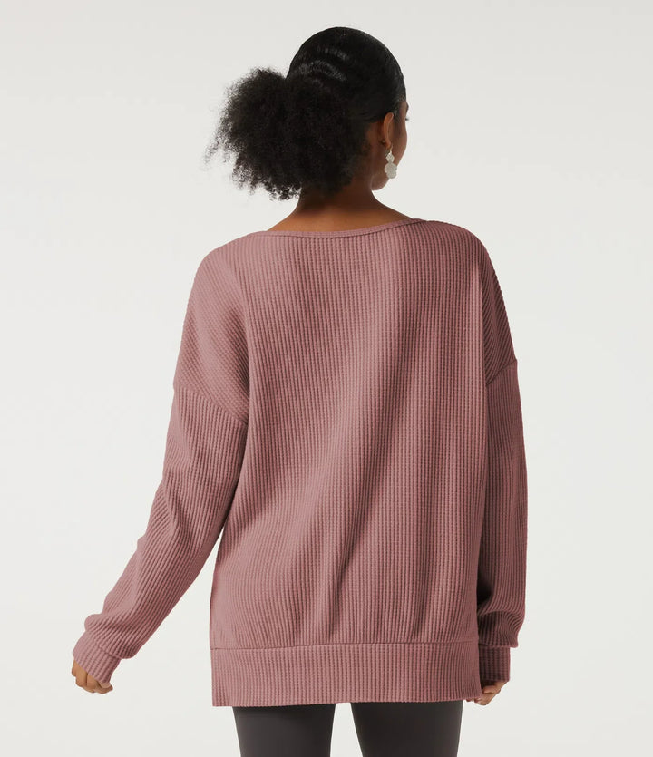Rund hals långärmad slits fåll vardaglig sweatshirt