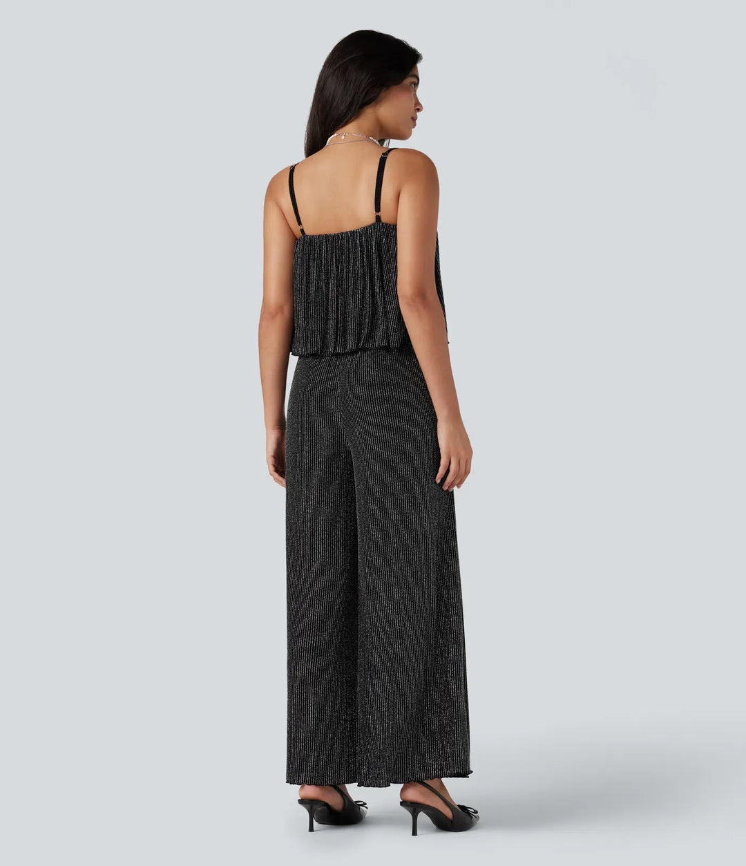 Volangfåll ärmlös skimrande randig vardaglig jumpsuit med fickor-Easy Peezy