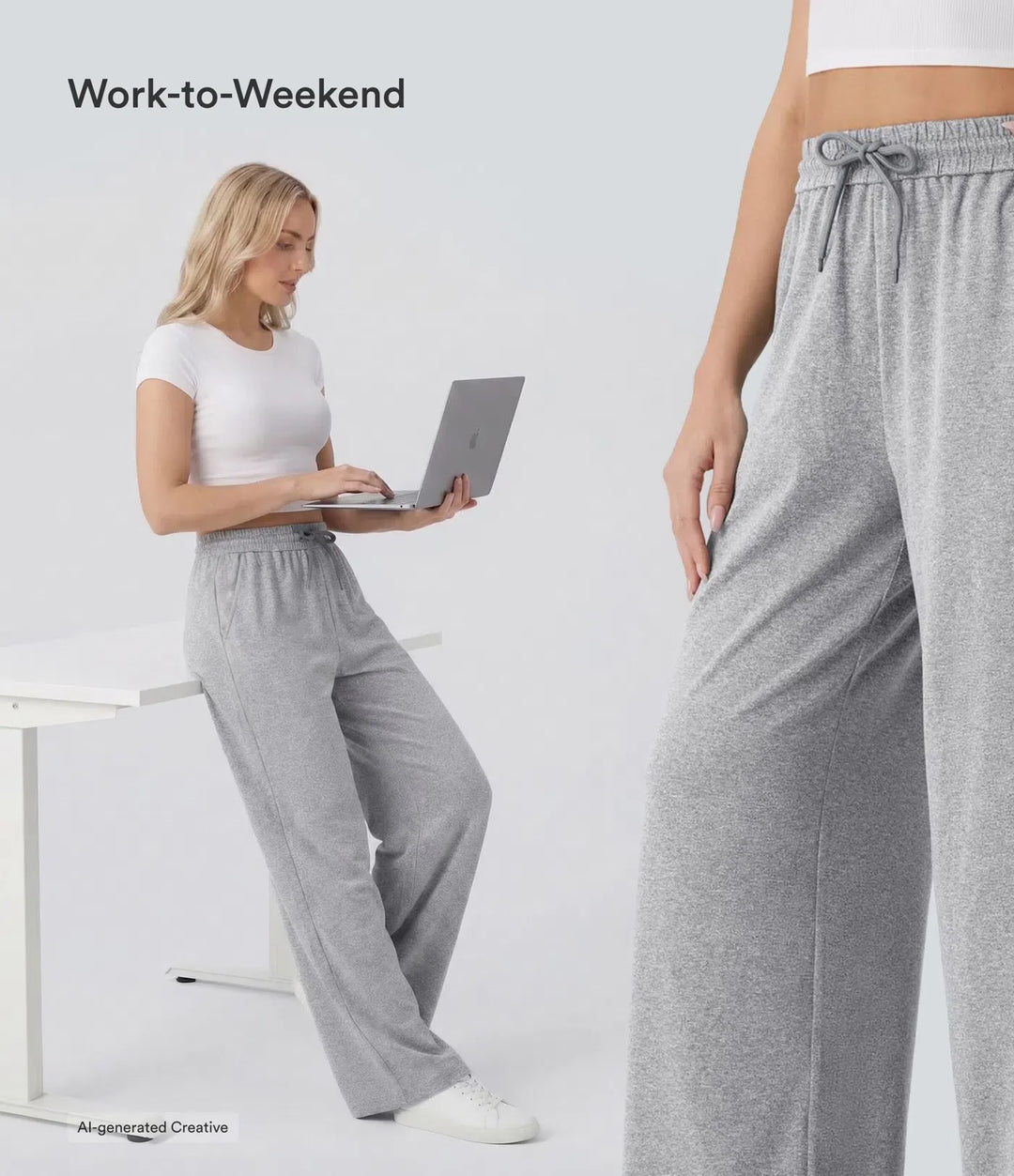 Med hög midja dragsko ficka vida ben baggy vardagsbyxor