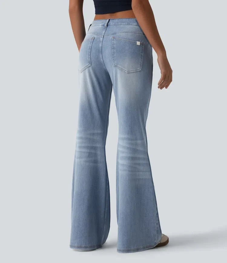 Lyckera Flex låg midja utsvängd tvättad vardagsjeans med fickor