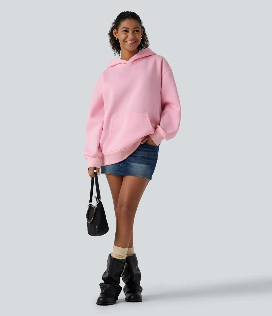 Med huva rund hals långärmad vardaglig sweatshirt med ficka