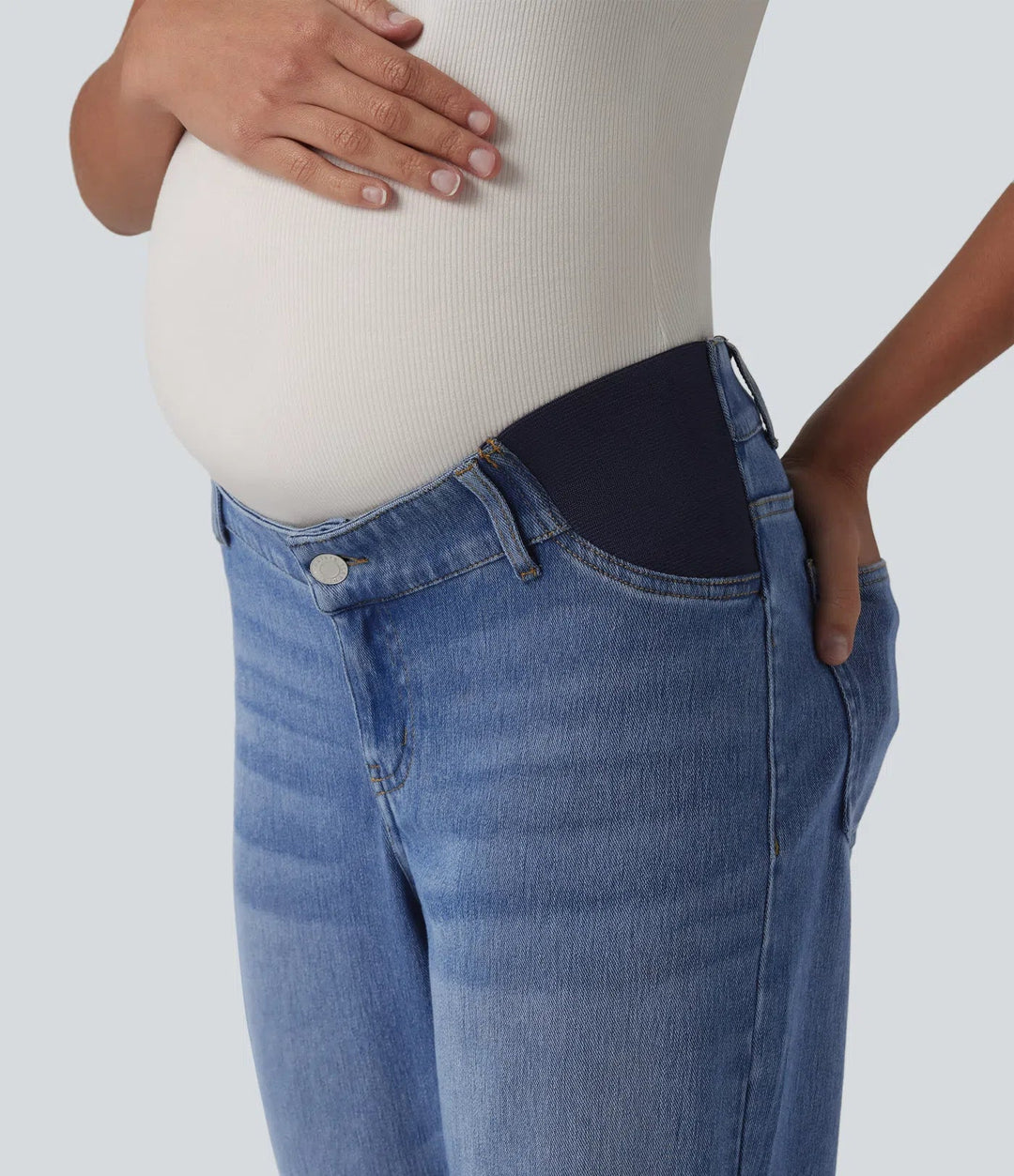 Lyckera Flex medelhög midja raka ben mamma vardagsjeans med fickor