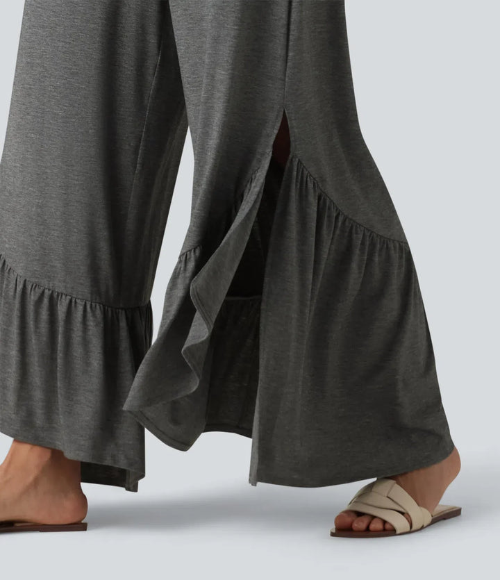 Korsad rygglös U-ringad ärmlös volangfåll fallande vardaglig jumpsuit med fickor-Easy Peezy
