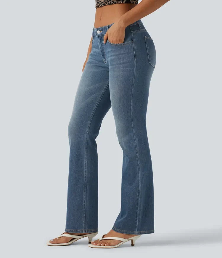 Halara Flex med låg midja tvättad bootcut vardagsjeans med fickor
