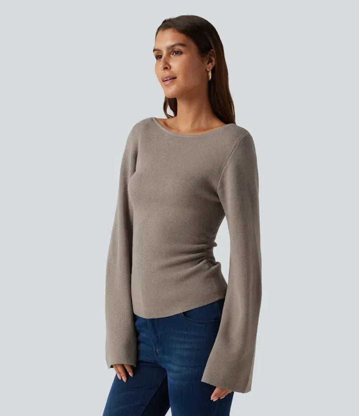 Båtringad volang långärmad vardaglig tröja