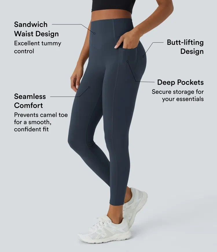 Halara UltraSculpt med hög midja scrunch-effekt rumplyftande magkontroll ficka formande träningsleggings