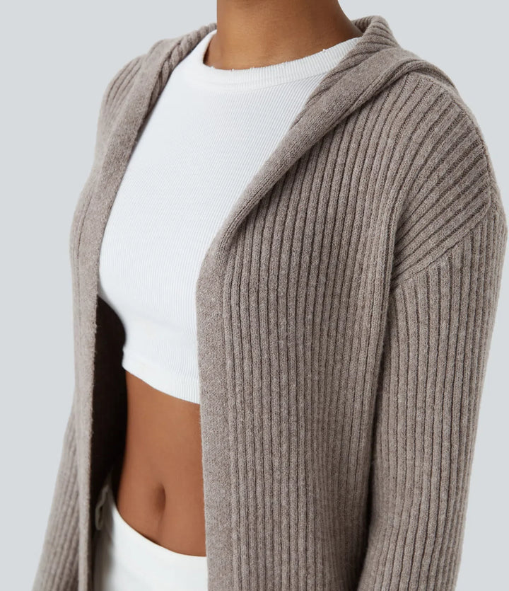 Med huva långärmad ficka lång modell vardaglig cardigan