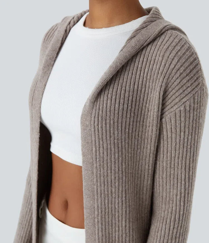 Med huva långärmad ficka lång modell vardaglig cardigan