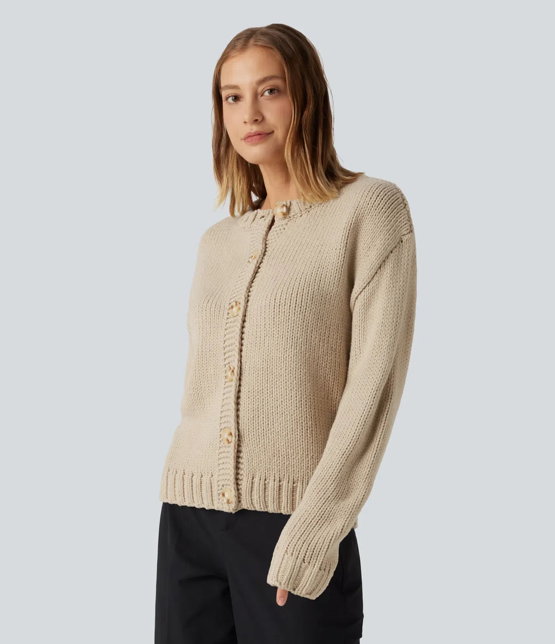 Rund hals långärmad vardaglig cardigan