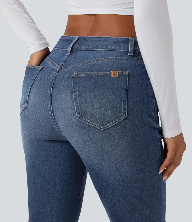 Halara Flex med hög midja upprullad fåll för vardag smal jeans med fickor