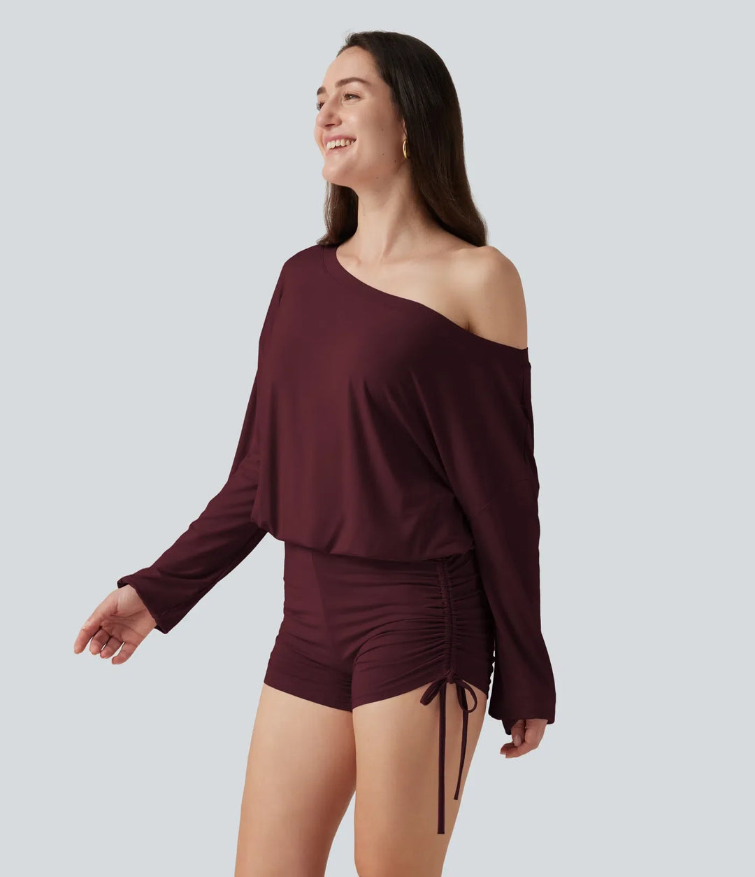 Långärmad rynkat spets upp lounge playsuit -Easy Peezy Edition