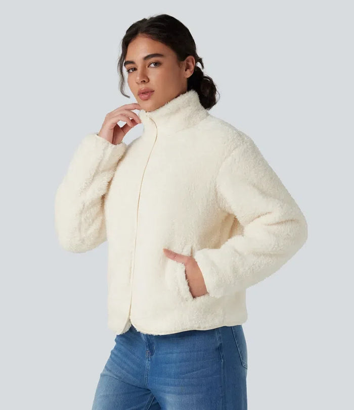 Ståkrage långärmad vardaglig sherpajacka med fickor