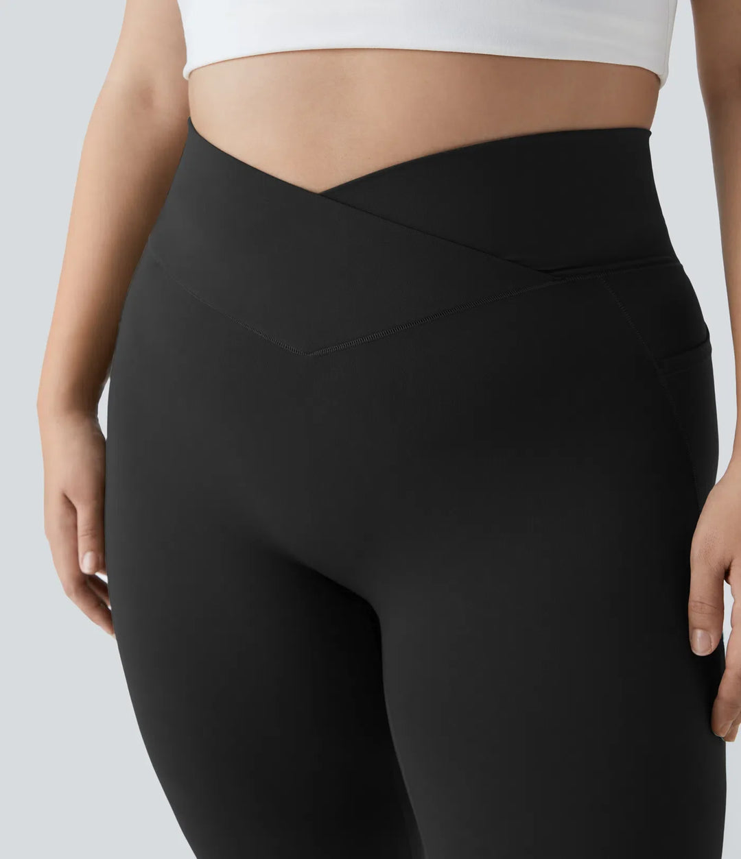 SoftlyZero med hög midja, omlottmidja och ficka enfärgad plusstorlek fullängd leggings