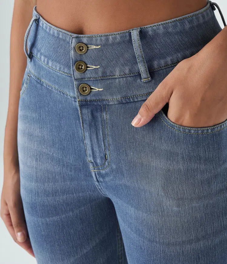 Halara Flex med hög midja dragkedja fickor för vardag smal jeans