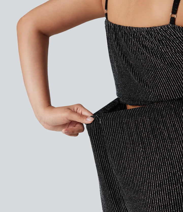 Volangfåll ärmlös skimrande randig vardaglig jumpsuit med fickor-Easy Peezy