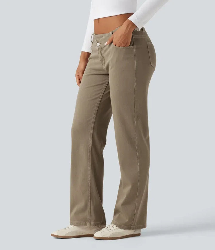 Halara Flex med låg midja asymmetrisk raka ben färgglad vardagsjeans med fickor