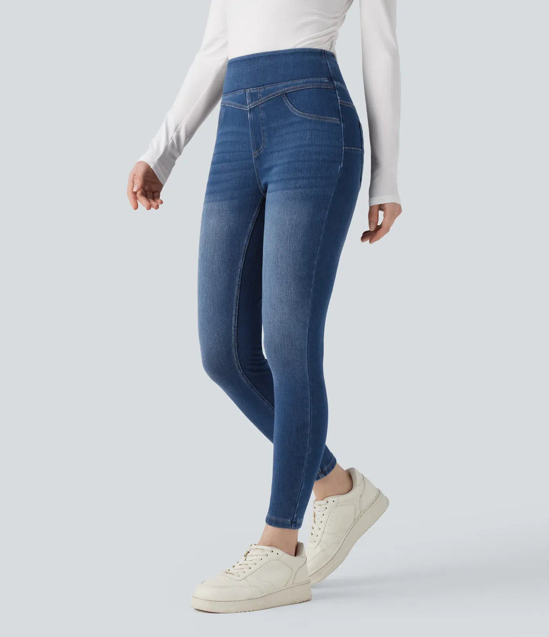 Halara Flex med hög midja denim för vardag smal 7/8 leggings med fickor