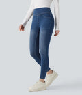 Halara Flex med hög midja denim för vardag smal 7/8 leggings med fickor