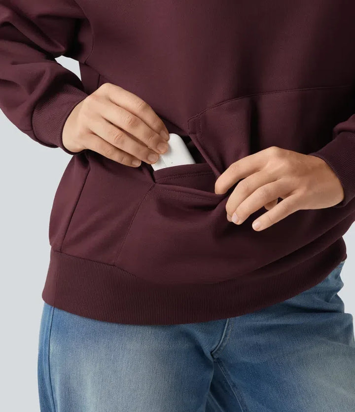 Med huva crossover nedhasad långärmad fleece vardaglig sweatshirt med ficka