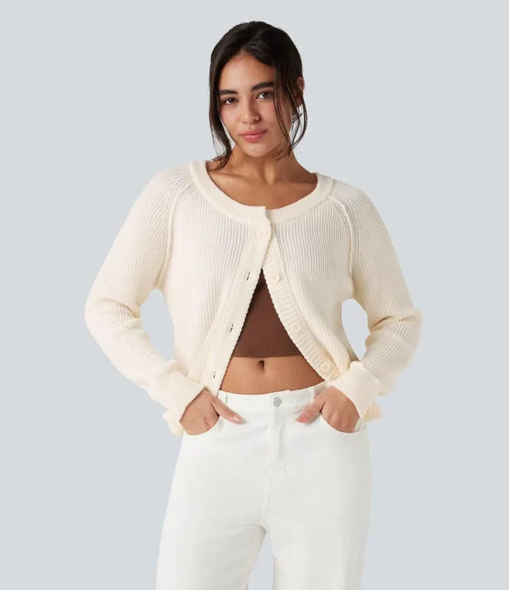 Rund hals långärmad vardaglig cardigan