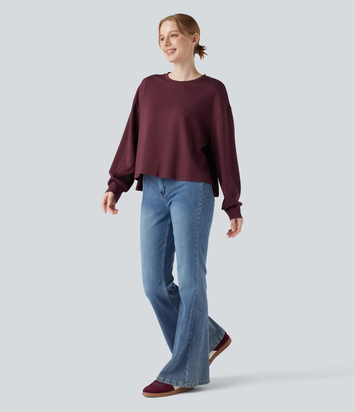 Rund hals långärmad hög-låg vardaglig sweatshirt