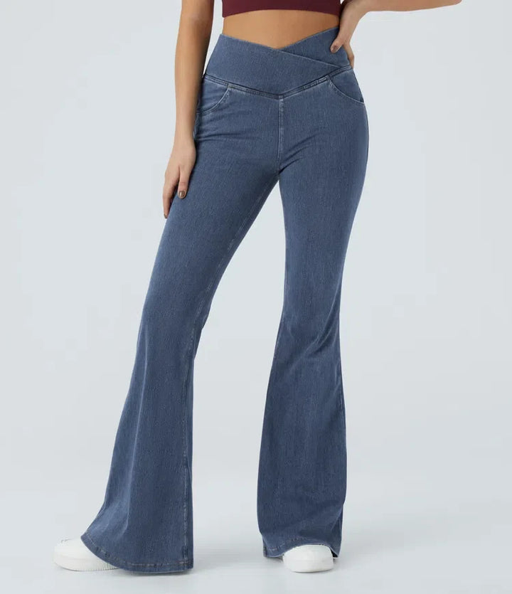 Halara Flex med hög midja, omlottmidja och ficka tvättad vardagsjeans