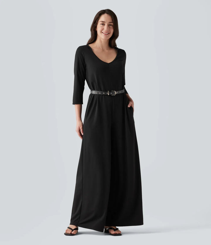 Med huva 3/4 ärm baggy avslappnad vardaglig jumpsuit med fickor