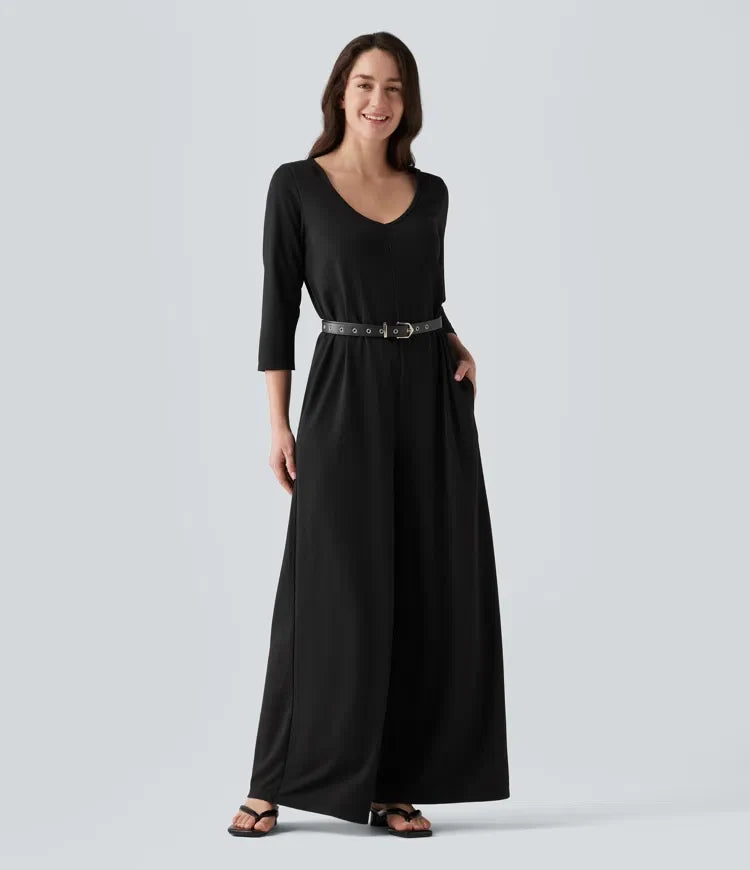 Med huva 3/4 ärm baggy avslappnad vardaglig jumpsuit med fickor
