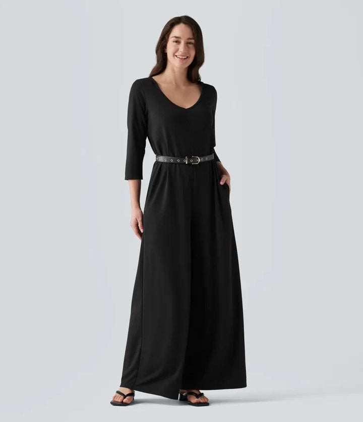 Med huva 3/4 ärm baggy avslappnad vardaglig jumpsuit med fickor