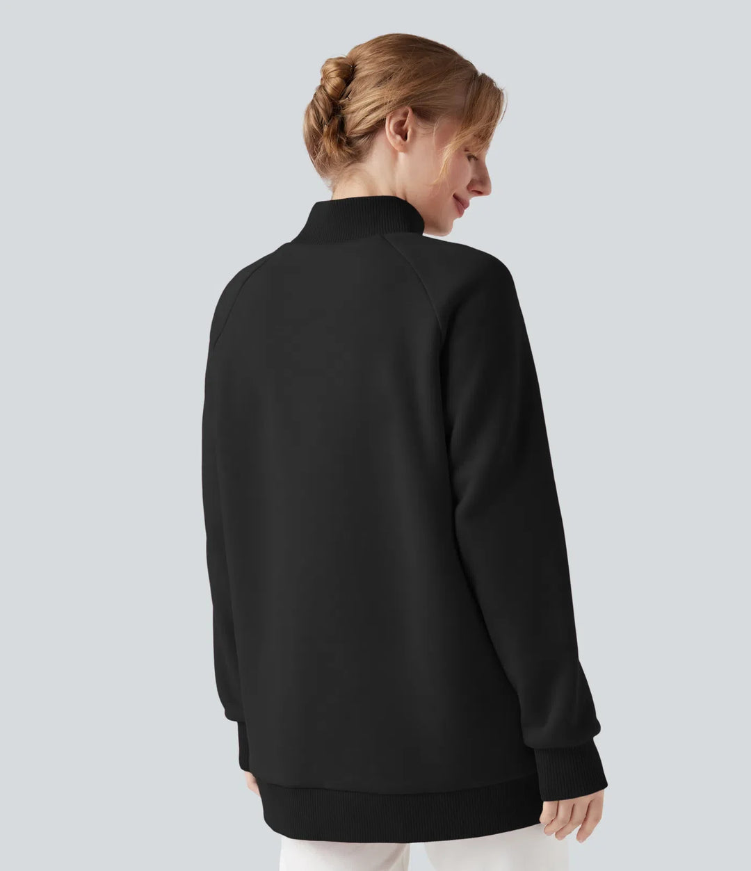Halvpolo lång raglanärm crossover-fåll fleece vardaglig sweatshirt