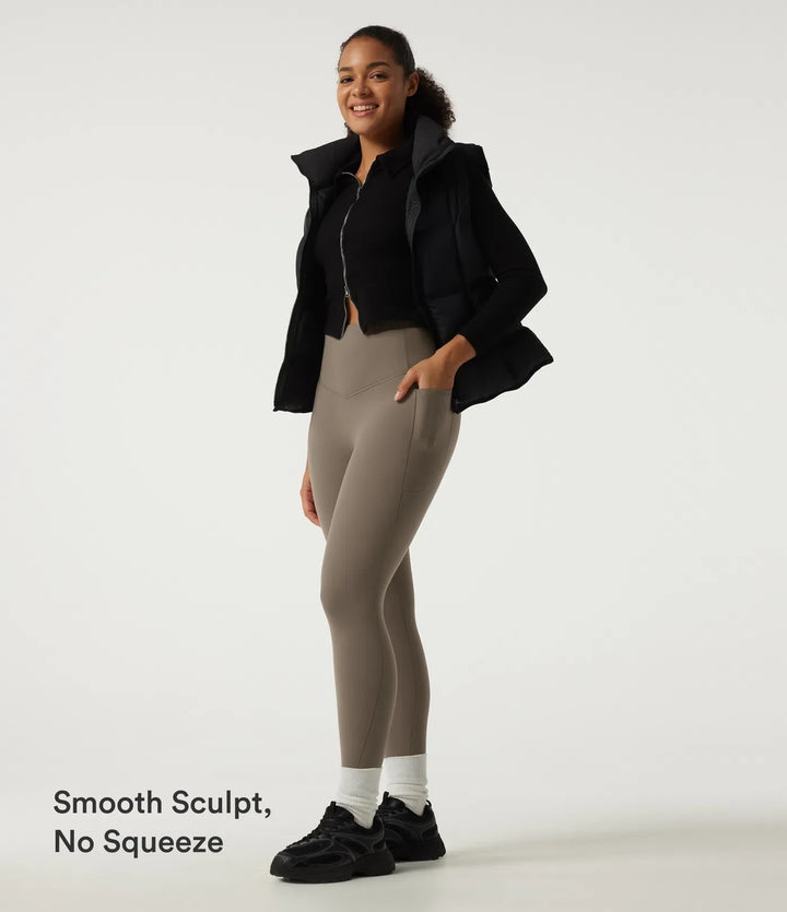 Lyckera UltraSculpt Heat högmidjad magkontroll fleece yogaleggings med fickor
