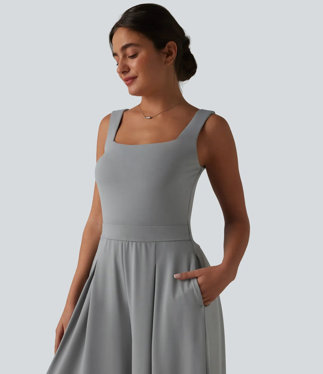 Fyrkantig halsringning baggy vardaglig jumpsuit med fickor-Easy Peezy Edition