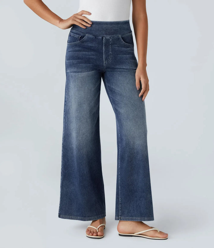 Halara Flex med hög midja och fickor baggy vida ben tvättad vardagsjeans