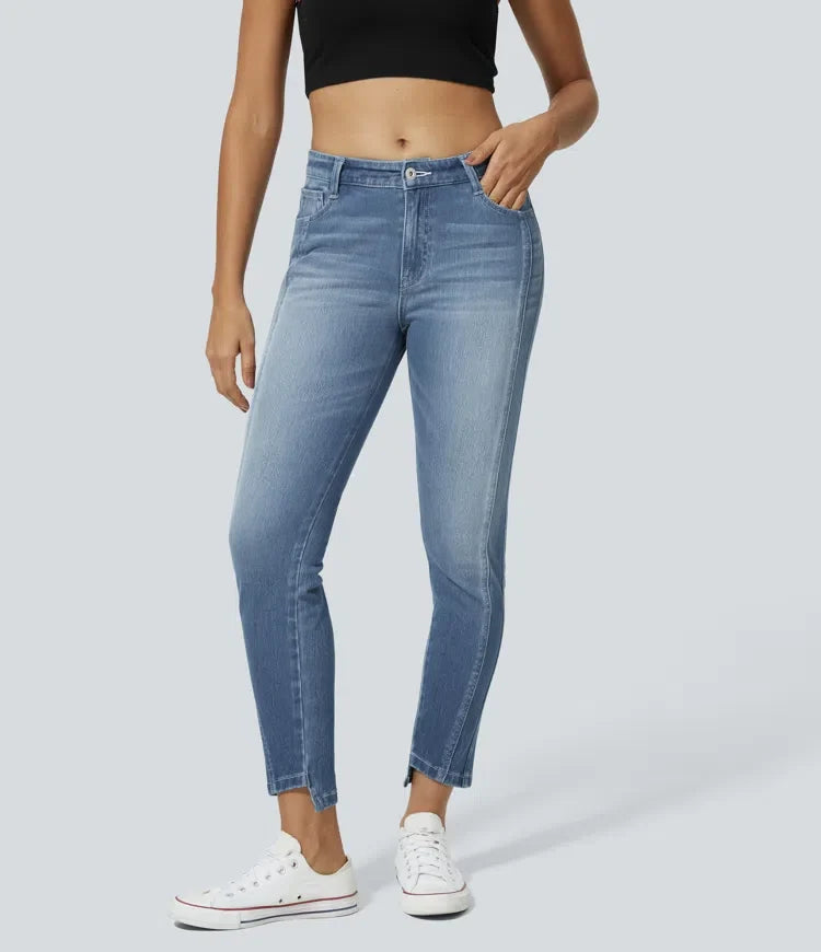 Halara Flex med låg till medelhög midja dragkedja fickor för vardag smal jeans