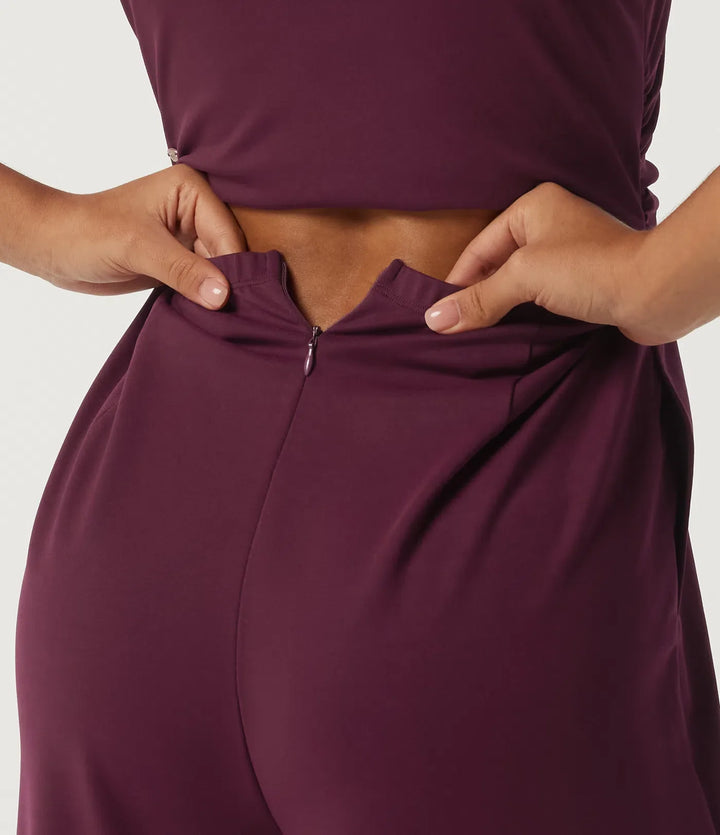 Fyrkantig halsringning ärmlös vida ben fest jumpsuit med fickor och inbyggd BH - Easy Peezy Edition