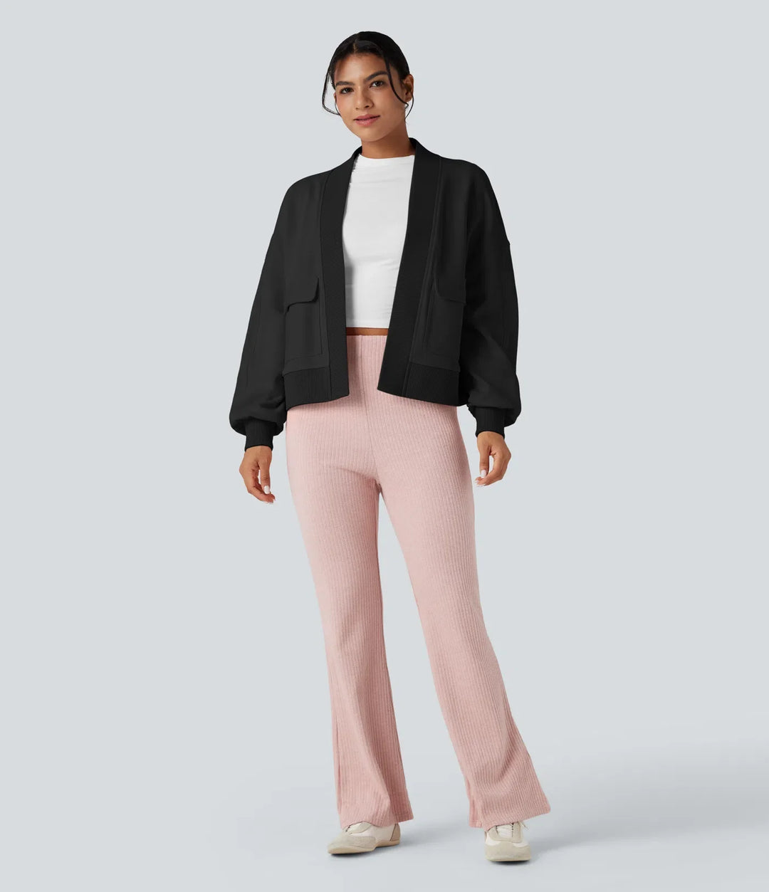 Långärmad vardaglig oversized bomull sweatshirt med fickor