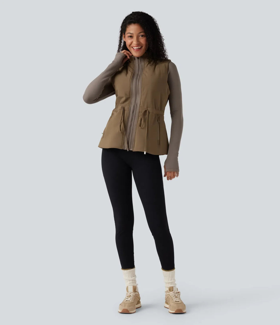 PuffFlex 3-i-1 hög hals långärmad tumhål fleece jacka ochkviltad väst med fickor
