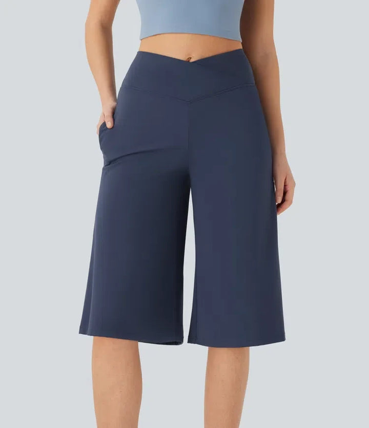 SoftlyZero Airy omlott med hög midja vida ben InstantCool yoga piratbyxor byxor med fickor