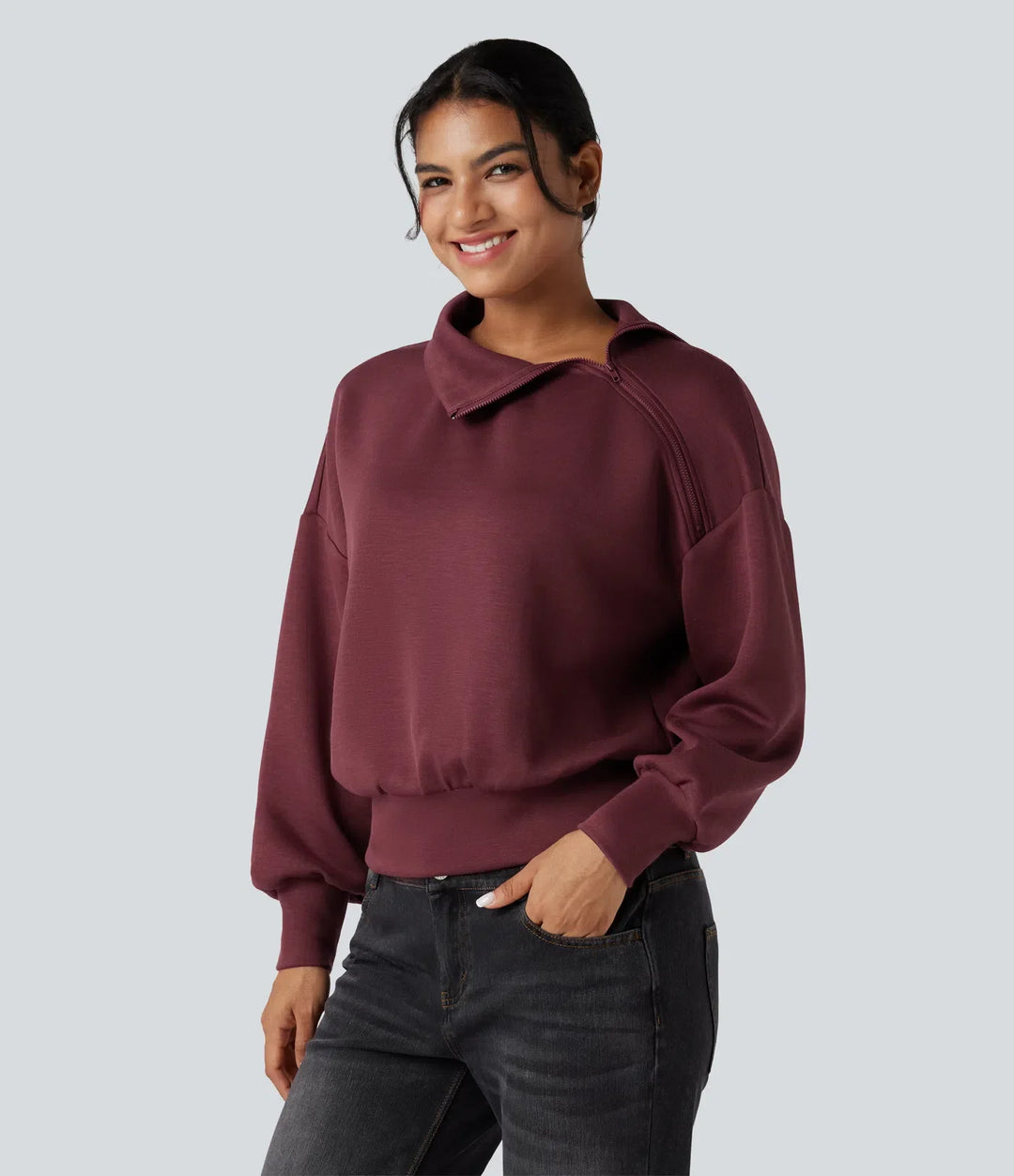 SpacerTek trattkrage halv dragkedja oversized vardaglig sweatshirt