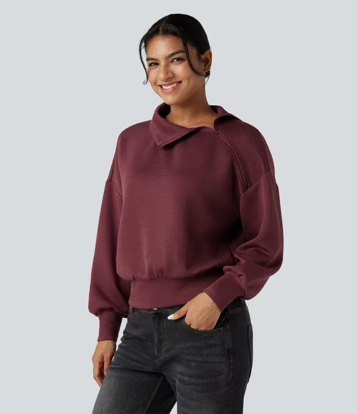 SpacerTek trattkrage halv dragkedja oversized vardaglig sweatshirt