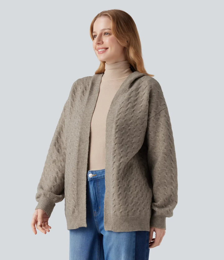 Med huva öppen front långärmad vardaglig cardigan