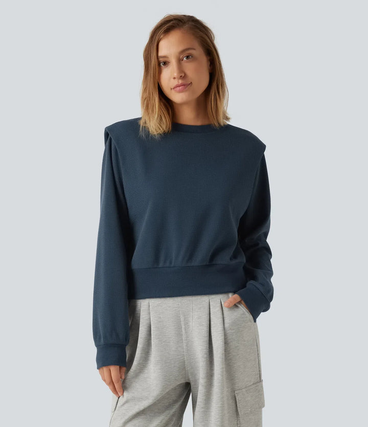 Rund hals långärmad våffelstruktur vardaglig sweatshirt
